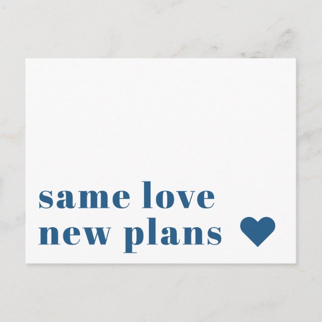 Blue | Modern Wedding Postponement Announcement Postcard (Front)