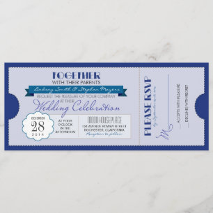 blue modern wedding ticket invitation