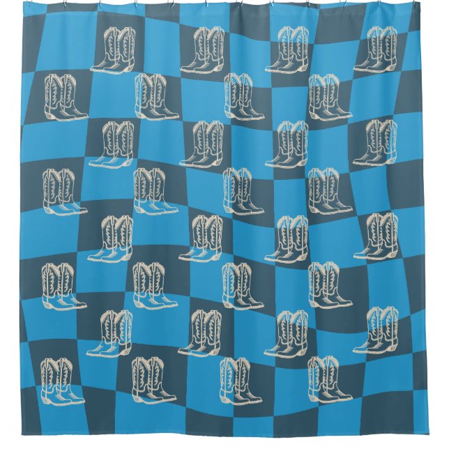 Blue Modern western cowboy boots Shower Curtain (Front)