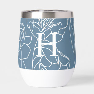 Blue Modern Wildflower Monogram Name