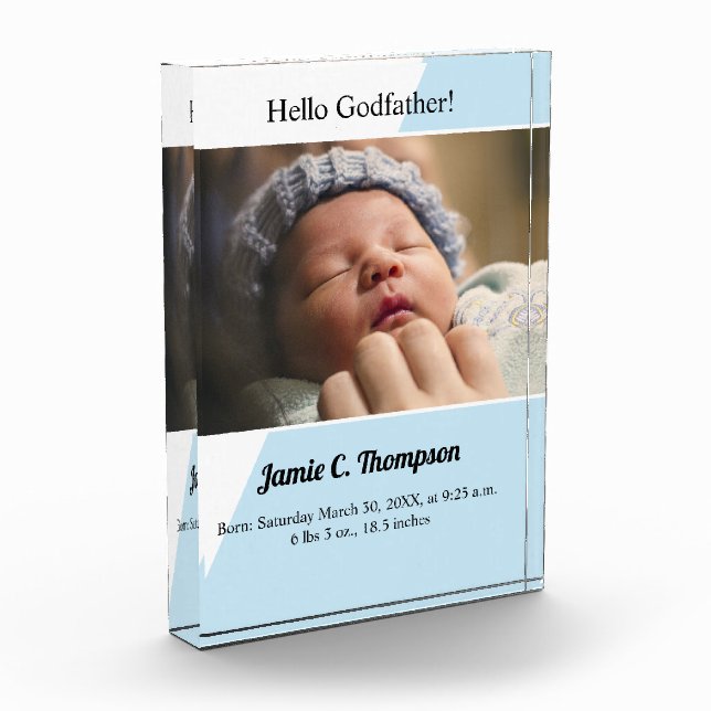 Blue modern Will you be my Godfather baby baptism Photo Block (Left)