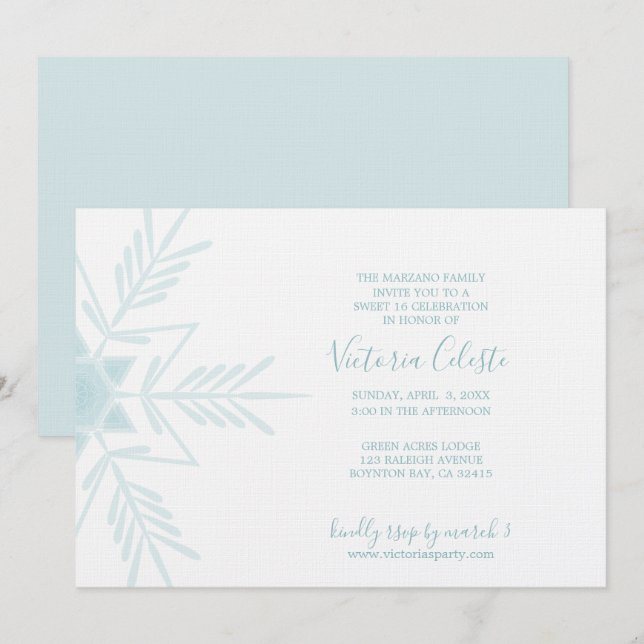 blue modern WINTER WONDERLAND sweet 16 Invitation (Front/Back)