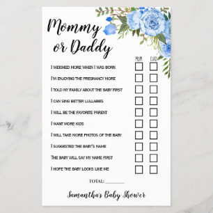 Blue Mom or Dad he she said Baby Shower Game Card