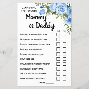 Blue Mom or Dad he she said bilingual game card