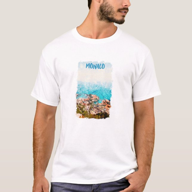 Blue Monaco Ocean View Painting  T-Shirt (Front)