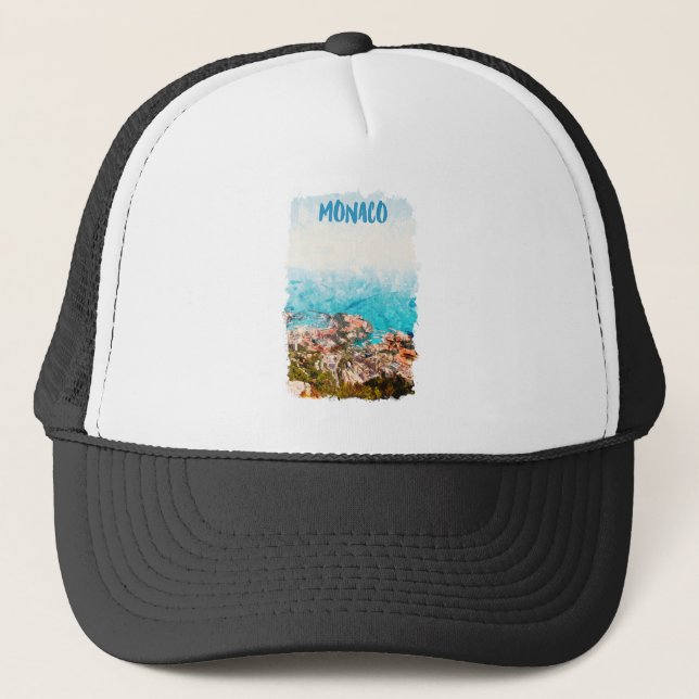 Blue Monaco Ocean View Painting  Trucker Hat (Front)