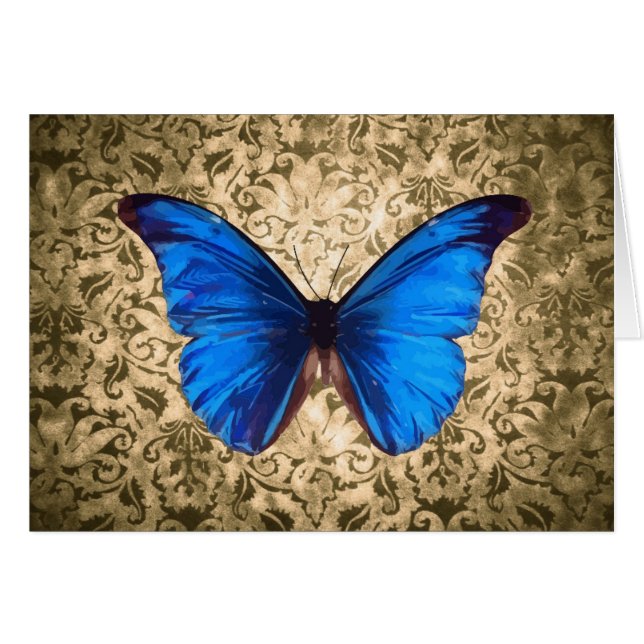 Blue Monarch butterfly damask Vintage art (Front Horizontal)