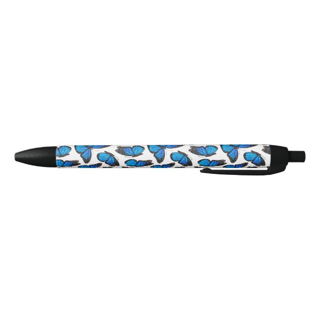 Blue Monarch Butterfly Pattern Black Ink Pen (Bottom)
