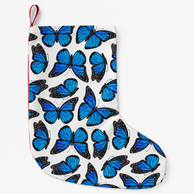 Blue Monarch Butterfly Pattern Small Christmas Stocking (Front)