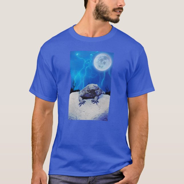 Blue Monitor Lizard Dragon Reptile Fantasy Art T-Shirt (Front)