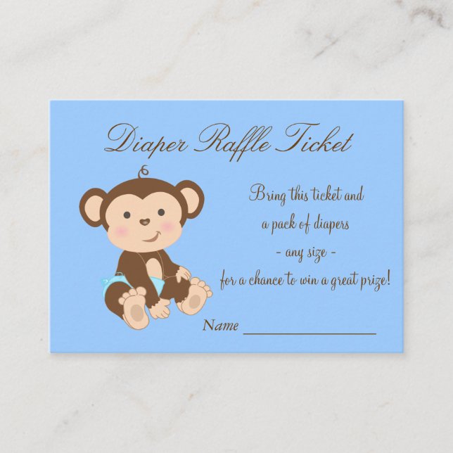 Blue Monkey Diaper Raffle Tickets Enclosure Card (Front)