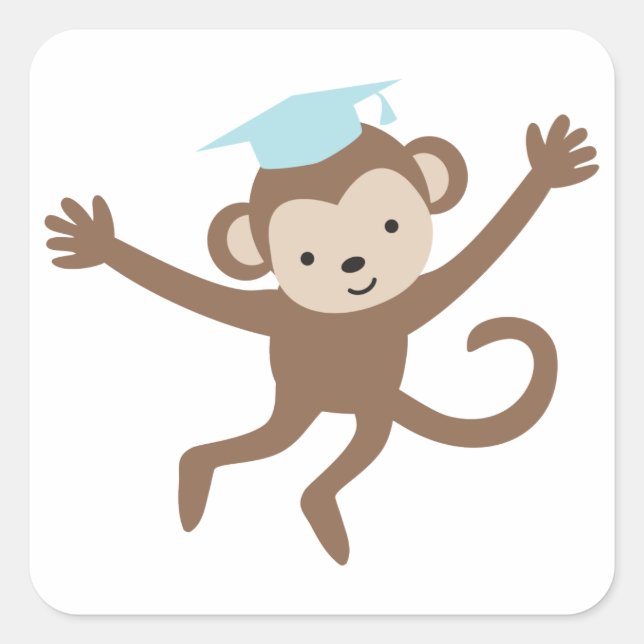 Blue Monkey Graduation Square Sticker (Front)