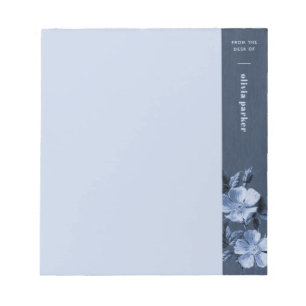 Blue Monochromatic Blooms Floral Custom Notepad