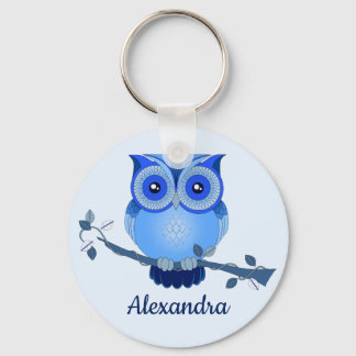 Blue Monochromatic Cartoon Owl Key Ring