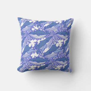 Blue Monochromatic Humpback Whale Cushion