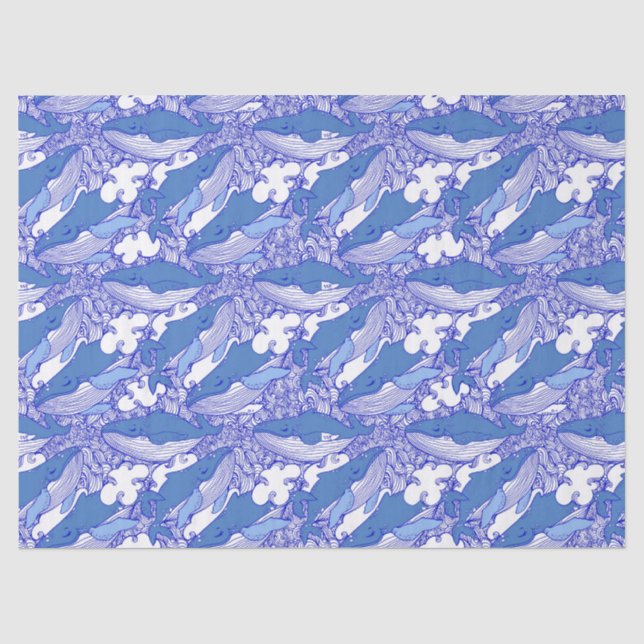 Blue Monochromatic Humpback Whale Tissue Paper (Front)