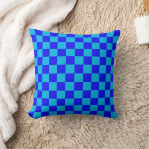 Blue Monochrome Checkerboard Pattern Cushion