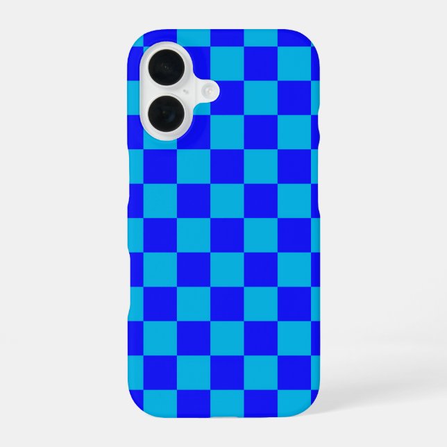 Blue Monochrome Checkerboard Pattern iPhone 16 Case (Back)
