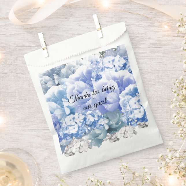 Blue Monochrome Floral Bouquet Favour Bag (Clipped)