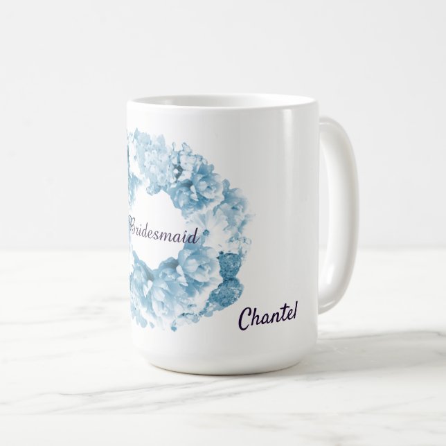 Blue Monochrome Wreath Bridesmaid Coffee Mug (Front Right)