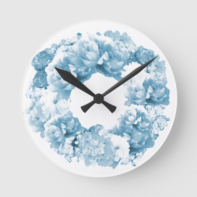 Blue Monochrome Wreath Floral Clock (Front)