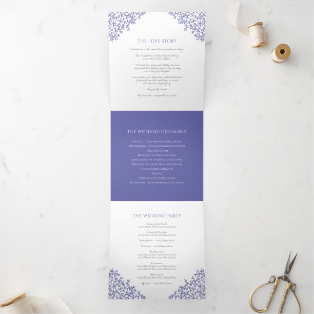 blue monogram art love story wedding Tri-Fold programme (Inside)