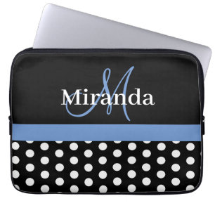 Blue Monogram Black White Polka Dot Laptop Sleeve
