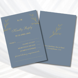 Blue Monogram Botanical Christian Wedding RSVP Card