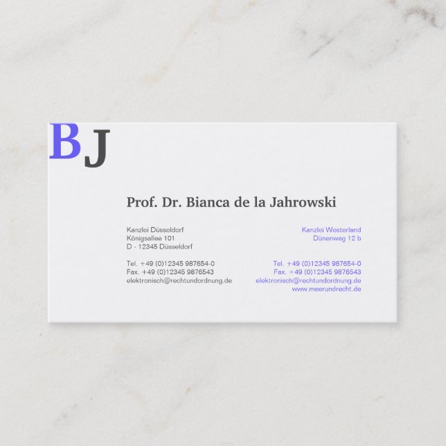 Blue Monogram Business Card (Front)