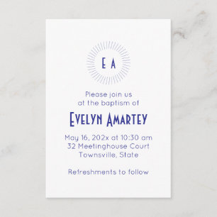 Blue Monogram Circle Baptism Invitation