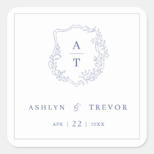 Blue Monogram Crest Wedding Square Sticker