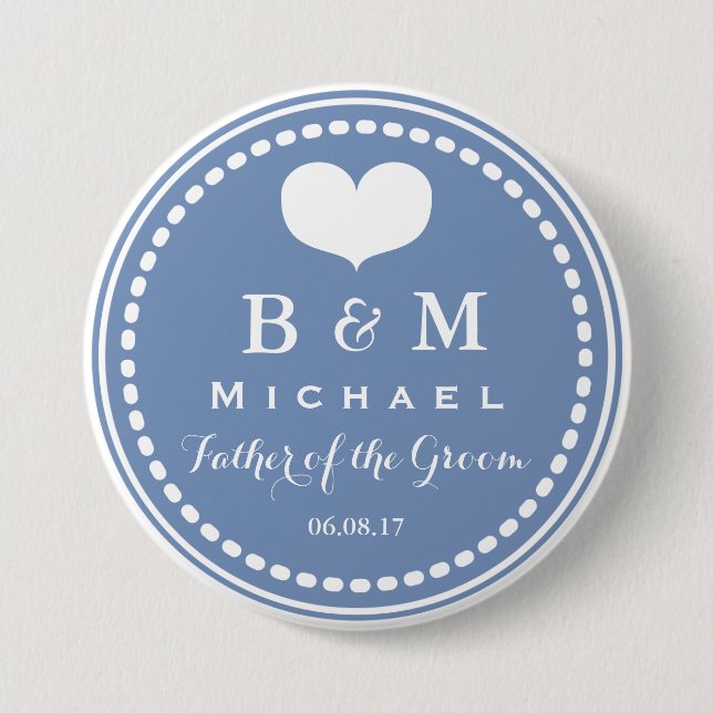 Blue Monogram - Father of the Groom Wedding Button (Front)