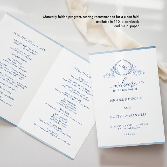 Blue Monogram Folded Wedding Ceremony Program (Creator Uploaded)