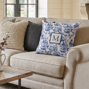 Blue Monogram French Country Throw Pillow