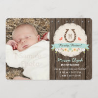 Blue Monogram Horseshoe Western Birth Announcement