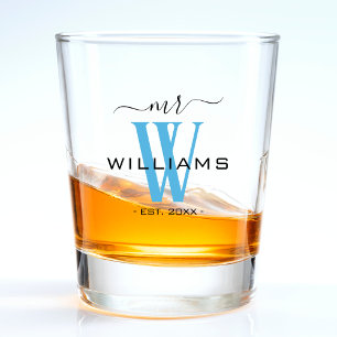 Blue Monogram Husband Groom Mr Wedding Anniversary Shot Glass