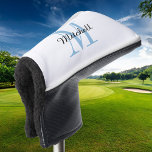 Blue Monogram Initial and Name Personalised Golf Head Cover<br><div class="desc">Custom printed golf head cover personalised with your name and monogram initial or other custom text. Use the design tools to choose any background colour,  edit fonts and colours or upload your own photos to create a unique one of a kind gift for your favourite golfer.</div>