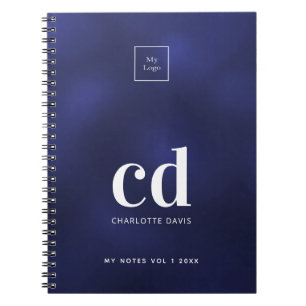 Blue monogram initial business logo notebook