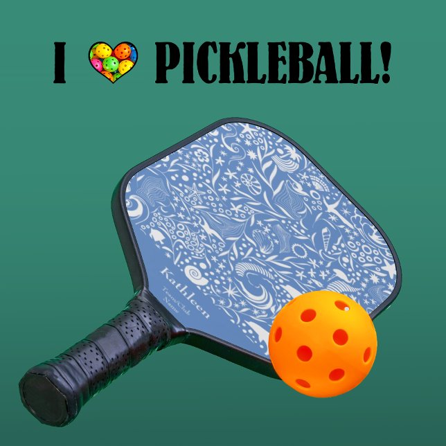 Blue Monogram Initial Ocean Pattern Pickleball Paddle (Creator Uploaded)