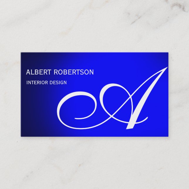 Blue Monogram Interior Designer Business Card (Front)
