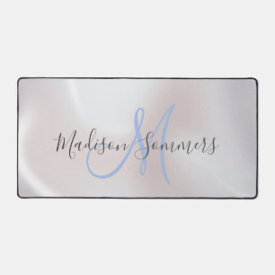 Blue Monogram Iridescent Pearlescent Desk Mat