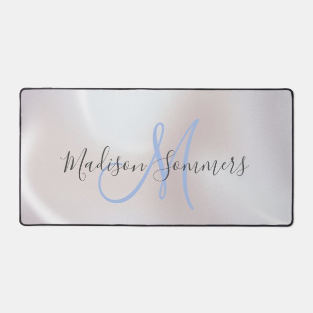 Blue Monogram Iridescent Pearlescent Desk Mat (Front)