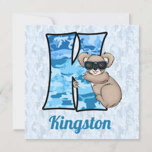 Blue Monogram "K" Kid's Birthday Party Invitation