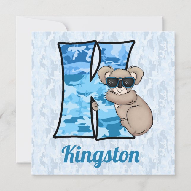 Blue Monogram "K" Kid's Birthday Party Invitation (Front)