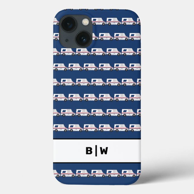 Blue Monogram Mail Carrier Postal Truck Case-Mate iPhone Case (Back)