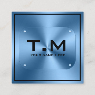 Blue monogram minimalist modern square business card