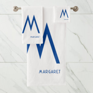 Blue Monogram Name Bath Towel Set