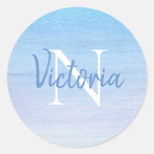 Blue Monogram Name  Classic Round Sticker