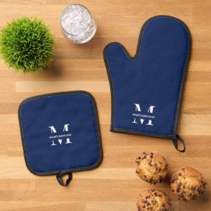 Blue Monogram Name Initial Simple Plain Custom Oven Mitt & Pot Holder Set