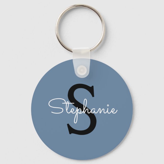 Blue Monogram Name  Key Ring (Front)